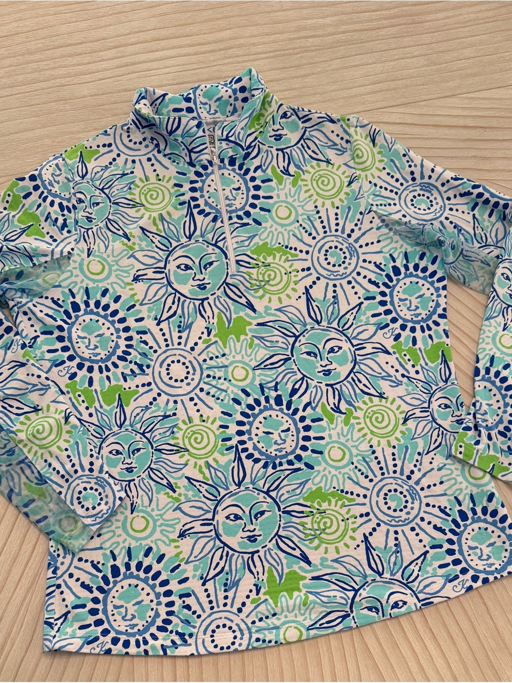 IBKUL Sun-Print Long Sleeve Zip Top - Blue & Green
